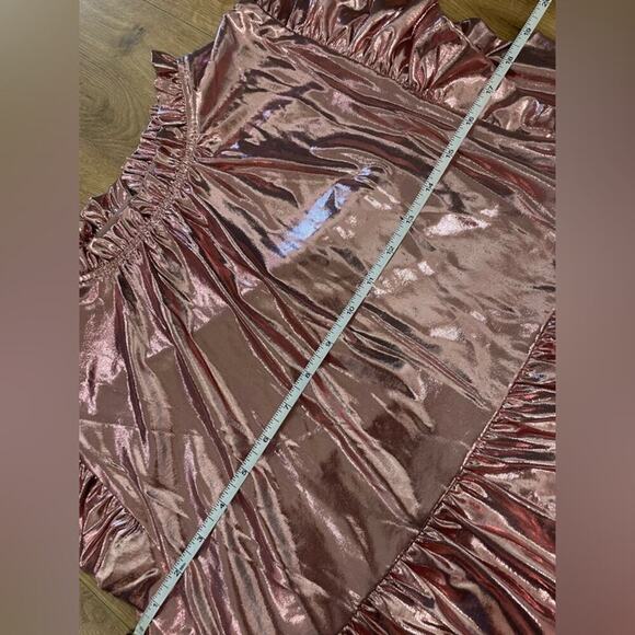 NWT JODIFL Boutique Pink Blush Rose Gold Shiny Metallic Ruffle Tiered Dress- M - Picture 6 of 7